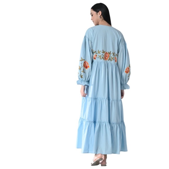 Anthropologie Samant Chauhan Tiered Embroidered Maxi Dress, Blue Size M NWT - Picture 9 of 12